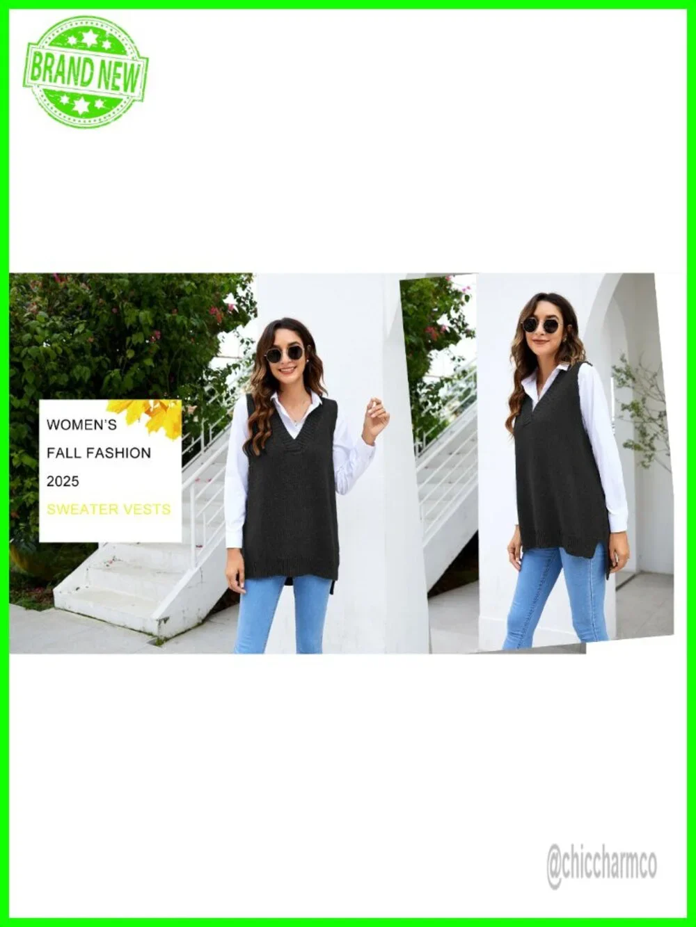 Sweater Vest Sleeveless V Neck Oversized Pullover Knitted Top